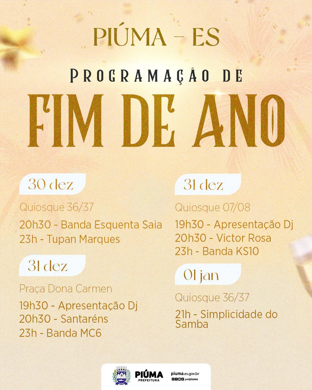 Shows e queima de fogos animarão o réveillon em Piúma