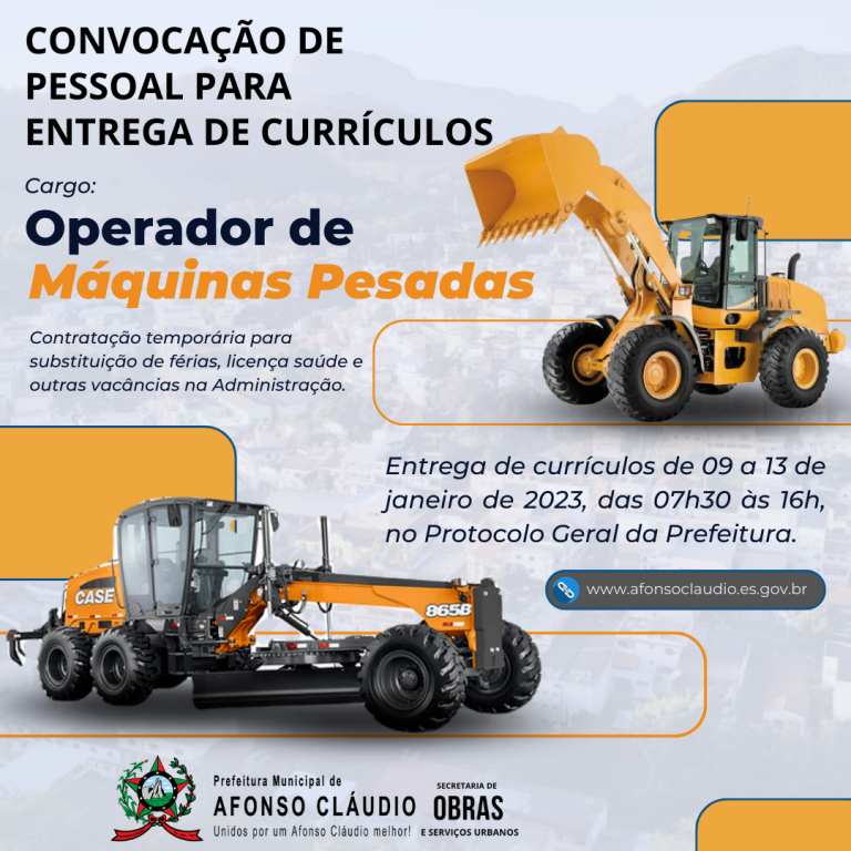 Convocação de pessoal para entrega de currículos para o cargo de Operador de Máquinas