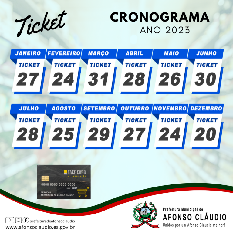 Prefeitura de Afonso Cláudio divulga cronograma de pagamentos do ticket alimentação para 2023