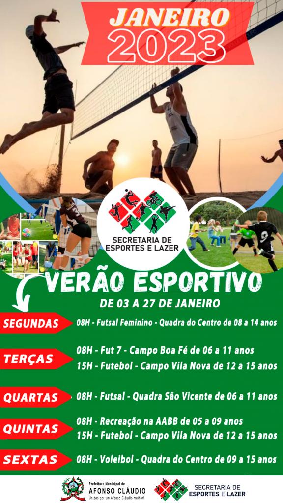 Prefeitura promove o projeto “Verão Esportivo 2023” em Afonso Cláudio de 03 a 27 de janeiro