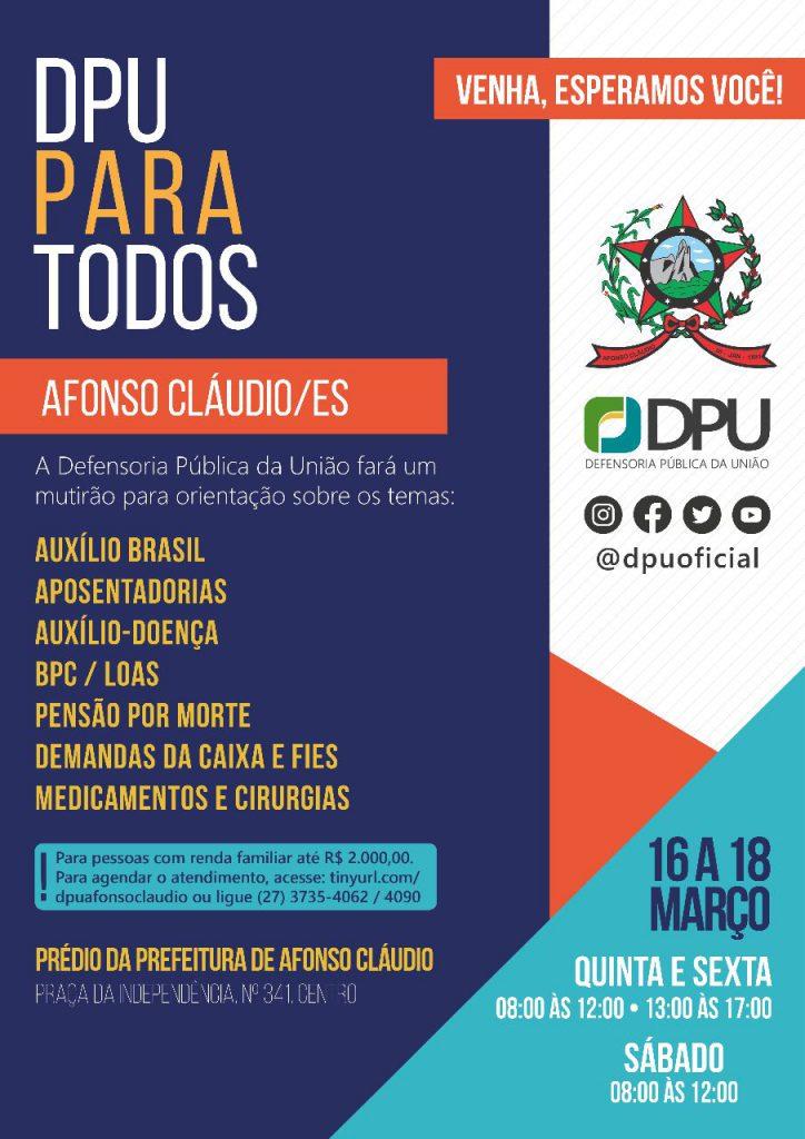 Defensoria Pública da União e Prefeitura vão realizar mutirão de assistência jurídica gratuita para a comunidade