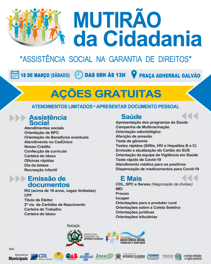 Mutirão da Cidadania 2023 acontece dia 18 de março com serviços gratuitos para a população