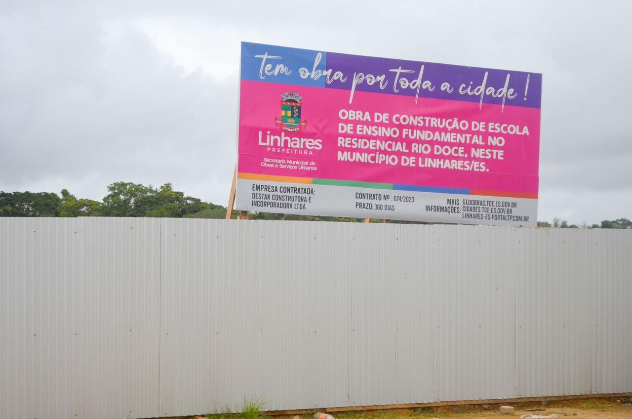 Prefeitura de Linhares investe na construção da Escola Municipal de Ensino Fundamental no Residencial Rio Doce
