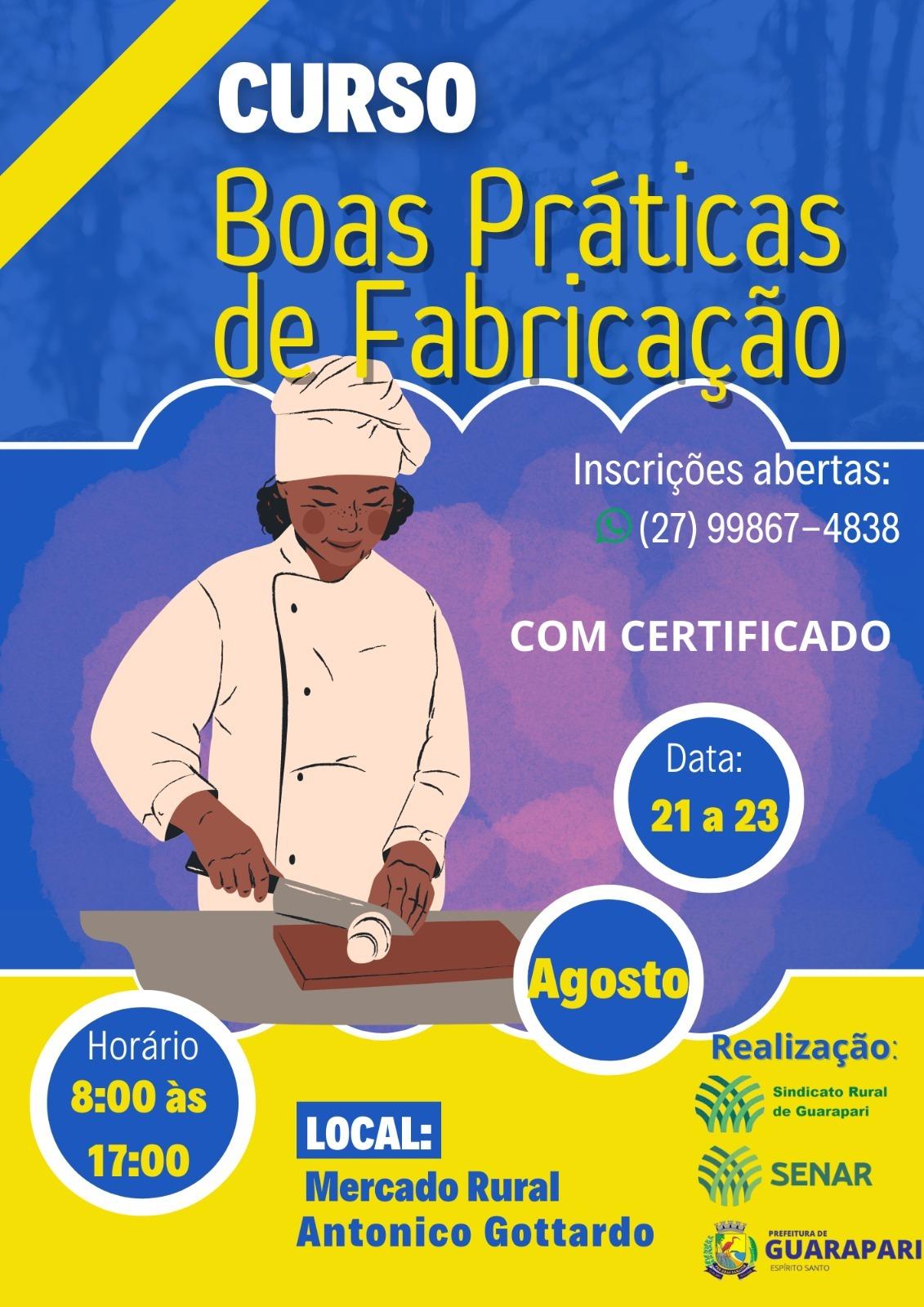 Prefeitura abre inscrições para curso de Boas Práticas de Fabricação