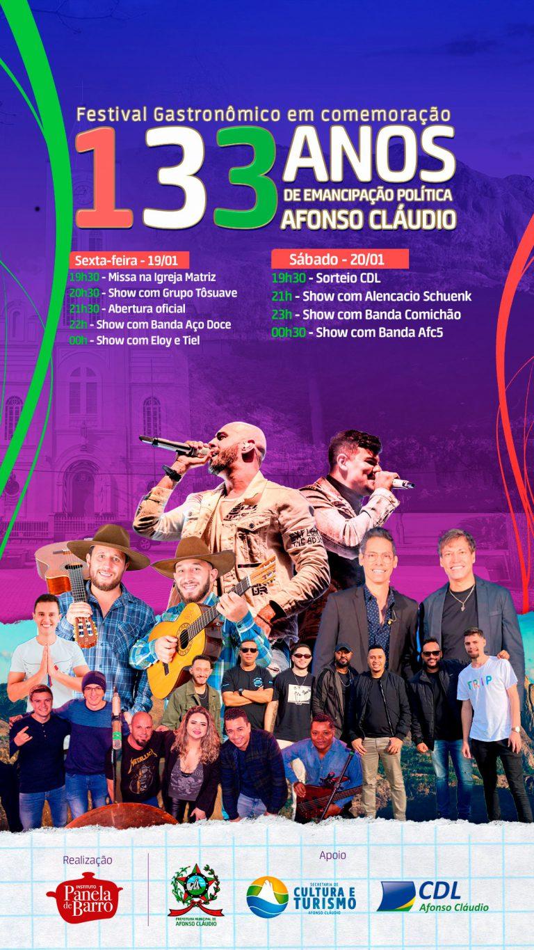 Prefeitura realizará 133ª Festa de Emancipação Política de Afonso Cláudio nos dias 19 e 20 de janeiro