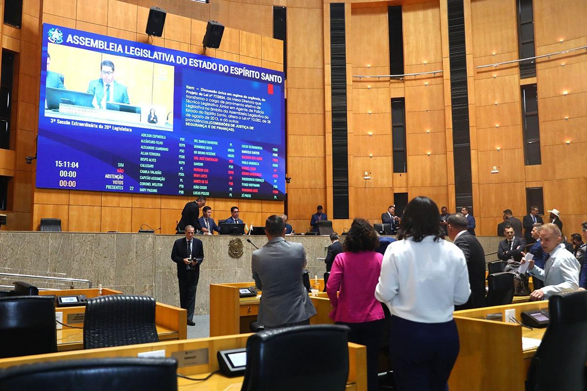 Ales aprova transformação do cargo de Técnico Legislativo Júnior em Agente de Polícia Legislativa