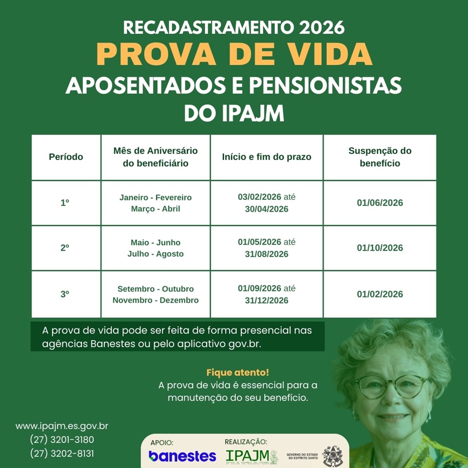 Recadastramento IPAJM: convocação não recadastrados aniversariantes de janeiro a abril; prazo até 31 de maio