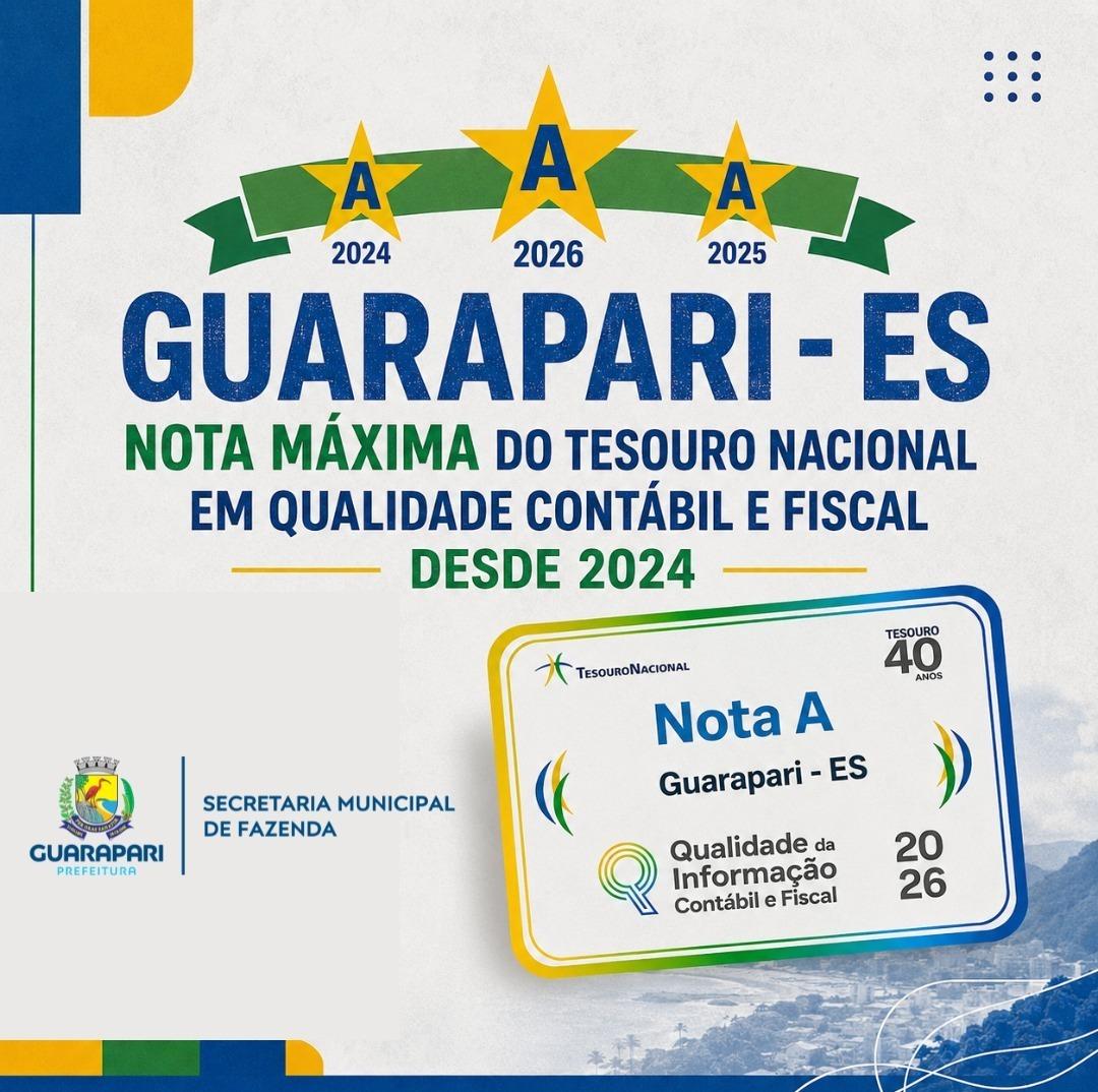 Guarapari mantém Nota A do Tesouro Nacional e reafirma excelência na qualidade das informações contábeis e fiscais